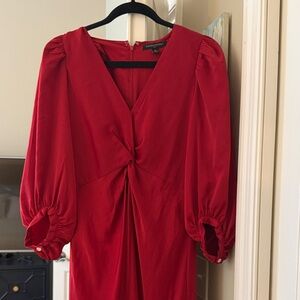 Banana Republic Red Twist-Front V-Neck Midi Dress